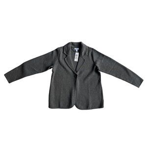 Charter Club One Button Sweater Blazer, Heather Charcoal,1X
